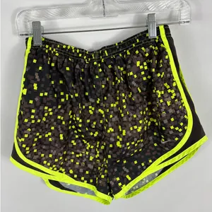 Nike Yellow Black Grid Pattern Dri Fit Athletic Shorts Size Medium thumbnail 1
