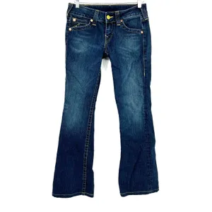 True Religion back pocket logo bootcut denim blue jeans western style size 29 thumbnail 2