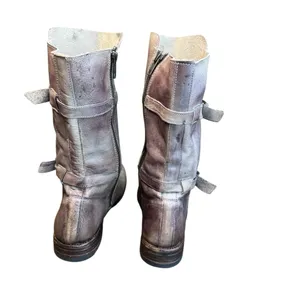 💜 Bed|Stu Gray-Purple Distressed Leather Moto Boots 👢 Women’s Buckle Mid-Calf 💜 thumbnail 2