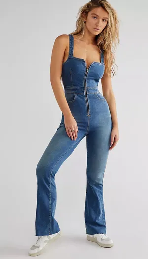 Free People 2nd Ave One Piece Denim Jumpsuit thumbnail 1