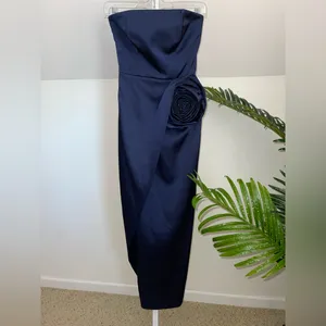 Ronny Kobo Pradova Navy Blue Strapless Rosette Formal Dress‎ thumbnail 5