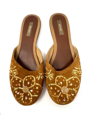 REPORT brown fabric/sequins/beading slides, unmarked size 9 thumbnail 4