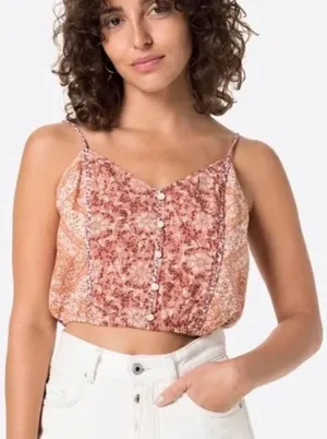 American Eagle Cotton Linen Crop Top Floral Boho Quilted Button Up Womens XL thumbnail 1