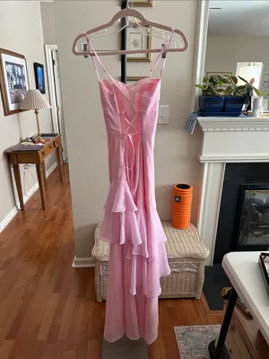 Soft Pink Tiered Maxi Slip Dress with Spaghetti Straps thumbnail 3