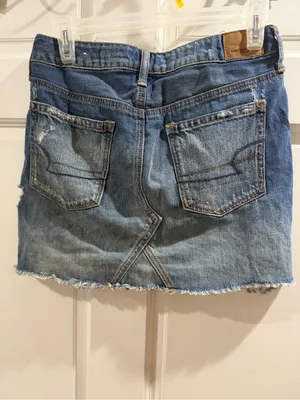 American Eagle Outfitters Blue Distressed Denim Mini Skirt Size 6 thumbnail 7
