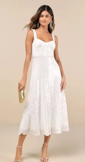 Lulus White Sequin Pearl Midi Dress thumbnail 1