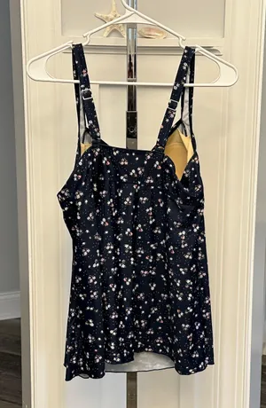 Woman’s Swimwear Sz 16 Flattering Tankini Top Navy Blue Floral Adjustable Straps thumbnail 7