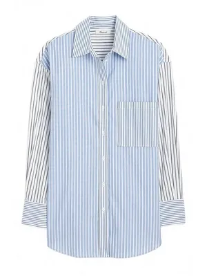Madewell Oversized Button-Up Shirt NWT Light Blue and White Stripe XXS thumbnail 3