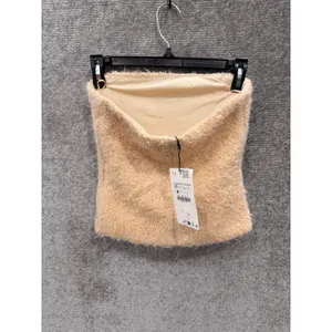 Zara Women Tube Top XS Beige Faux Fur Wool Blend Strapless 8982/531/733 NWT thumbnail 3