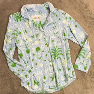 The Cat's Pajamas PJ Set Womens XS Blue Tropicana Palm Pima Cotton Lounge thumbnail 3
