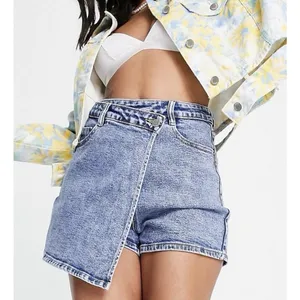 ASOS Urban Revivo Asymmetric Denim Wrap Shorts Light Blue EUC Size‎ S thumbnail 4
