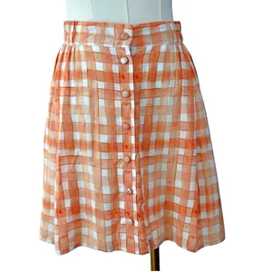 Urban Outfitters Orange Checked Button Up Pleated Mini Skirt thumbnail 2