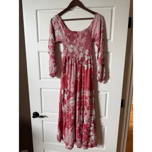 Natural Life Pink Floral Smocked Midi Dress‎ Small Boho Cottagecore thumbnail 6