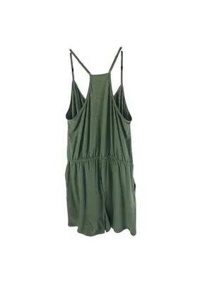 Halara Romper Blouson Racerback Pockets Elastic Waist Heathered Green L thumbnail 4