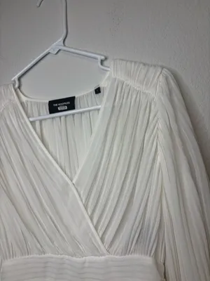 The Kooples semi sheer white Pleated peplum faux wrap Blouse thumbnail 4