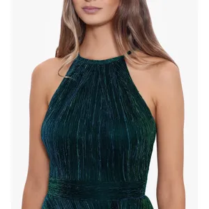NEW NWT Betsy & Adam Mila Long Halter Metallic Green Dress size 0 thumbnail 3