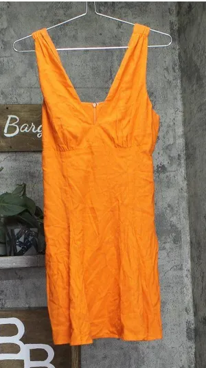 Bar III Womens Mini Linen Blend Dress Lined Bright Orange S thumbnail 1