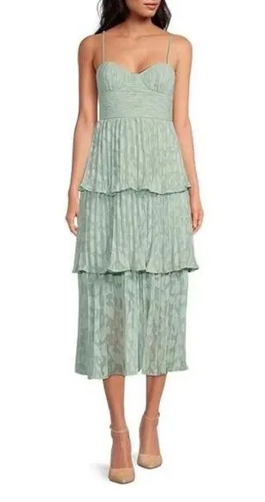 GIANNI BINI Sage Green Tiered Corset Midi Dress Cocktail Party Formal Size 2 New thumbnail 1