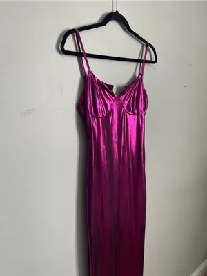 Metallic Magenta Midi Slip Dress Sz L thumbnail 4