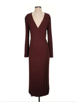Arket Ribbed Wrap Midi Dress Viscose Blend Deep Brown S Office Casual thumbnail 2