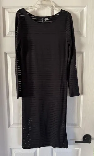 Divided H&M Black Long Sleeve Mesh Panel Overlay Bodycon Midi Dress - Size M thumbnail 1