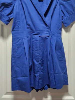 Cotton/linen blend puff sleeve Cobalt Royal blue Romper from Avara boutique thumbnail 2