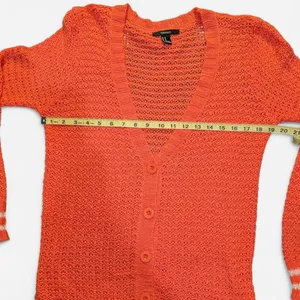 Forever 21 Bright Coral Knit Cardigan with Cream Varsity Stripes, Medium thumbnail 6
