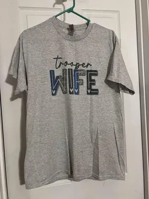 Gildan Gray 'Trooper Wife' Short Sleeve Tee with Blue Accent thumbnail 2
