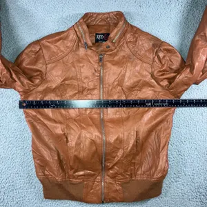 Faux Leather Bomber‎ Jacket Women 1X Cognac Brown Moto Zip Up Edgy Grunge Biker thumbnail 11