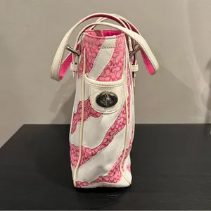 Coach Rare Limited Edition Pink White Zebra Patchwork Tote Shoulder Bag Purse thumbnail 4