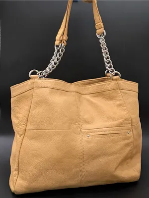 B. MAKOWSKY Beige Tan Pebbled Leather Chain Strap Tote Shoulder Bag thumbnail 3