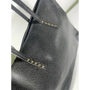 ALDO Black Large Textured Tote Bag Zip Closure Gold Studded Inner Pockets thumbnail 5