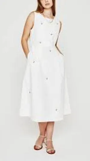 ADRIANO GOLDSCHMIED Libby Button Back Midi Dress w Pockets LINEN White Medium M thumbnail 7
