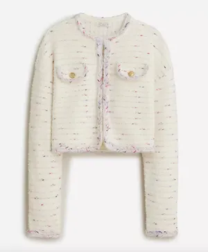 J.Crew Cropped Lady Jacket Marled Yarn Heather Ivory Wool Blend Preppy M NWT thumbnail 1