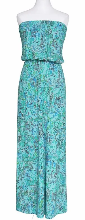 Lilly Pulitzer Size Small Morada‎ Maxi Dress Shorely Blue Strapless Animal Print thumbnail 1
