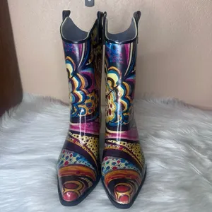Nomad Yippy - Turquoise Monet Rubber Cowboy Boots Size 9 thumbnail 2
