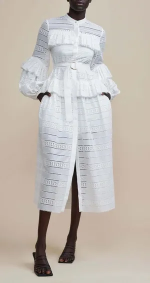 Acler Valentine Ivory Broderie Anglaise Cotton Midi Dress Long Sleeve 2 thumbnail 1