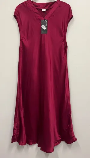 Women's 100% silk SilkSilky Satin A-Line Dress in Deep Magenta size L thumbnail 1