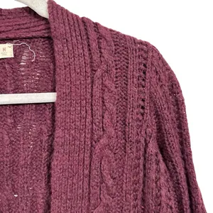 Hollister Womens Sz M Purple Cardigan Cable Knit Open Front Sweater Wool Blend thumbnail 4
