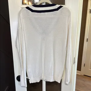 CHAPS White & Navy Preppy Academia V-Neck TENNISCORE Cable Knit Sweater XL thumbnail 4