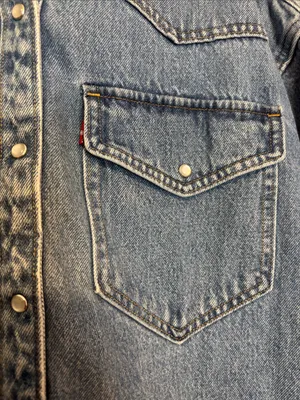 Levi's Denim Western Pearl Snap Shirt Oversized Blue Medium Wash XS thumbnail 3