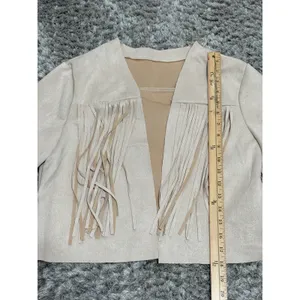 Women’s Boho Western Fringe Faux Suede Jacket Beige Festival Cowgirl Size L thumbnail 10