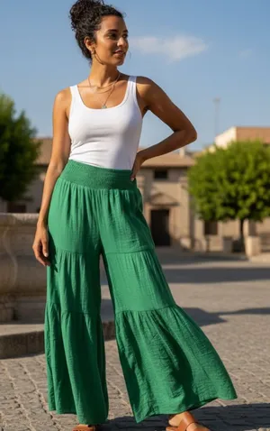 Nanette Lepore Vibrant Green Flared  layered flowy  Pants thumbnail 1