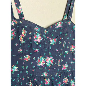American Eagle Floral Smocked Bust Mini Dress Navy Pink Cottagecore M thumbnail 3