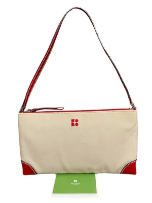 Kate Spade Made in Italy Vintage Cream Canvas & Red Leather Shoulder Bag thumbnail 1