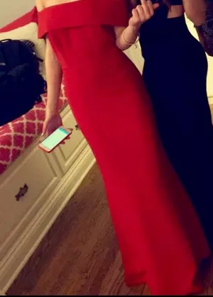Calvin Klein Foldover Off-The-Shoulder Gown thumbnail 2