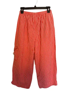 Vintage 90s Red Gingham Cotton Capri Pants Wide Leg Cottagecore Picnic L thumbnail 3