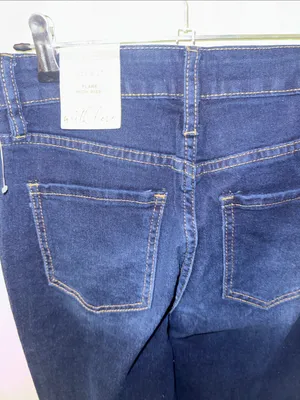YMI Dark Blue Flare Jeans with Subtle Knee Distress thumbnail 3