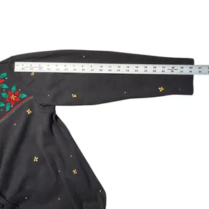 Bechamel Black Knit Button Christmas Cardigan Womens Small Poinsettia VTG FLAW‎ thumbnail 11