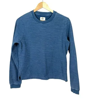Marine Layer Blue Terry Reverse Knit Crewneck Sweatshirt Small Cropped thumbnail 1